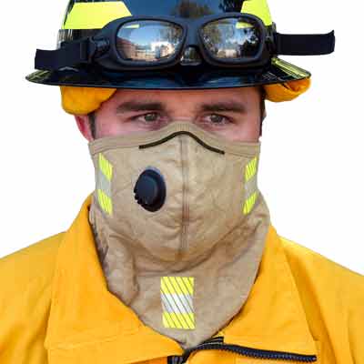 PGI BarriAire Gold Particulate Mask with Neck Gaiter - 31904-00-194071 - Front with Optional Segmented Trim and Exhalation Valve